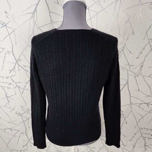 Jones New York Black Cable Knit 100% Cashmere V-Neck Sweater - Picture 3 of 5
